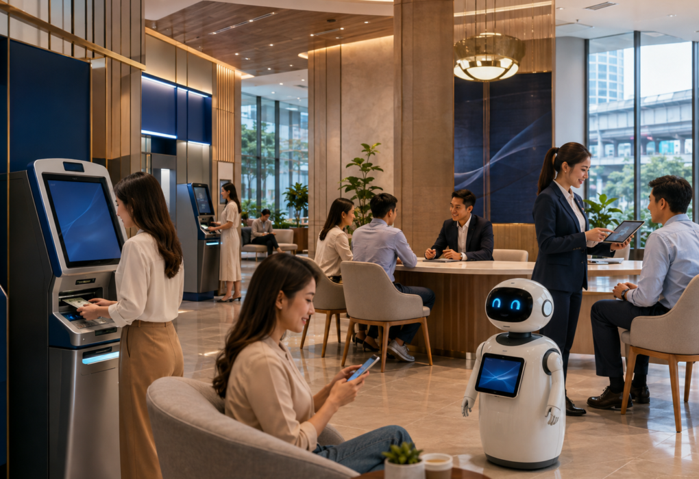 ปฏิวัติสาขาแบงก์ไทย 2569: เมื่อ AI และ IoT เข้ามาแทนที่พนักงานนับจำนวนธนบัตร